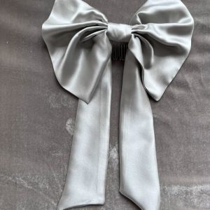 Silver Silk satin Zero Waste Hair Bow